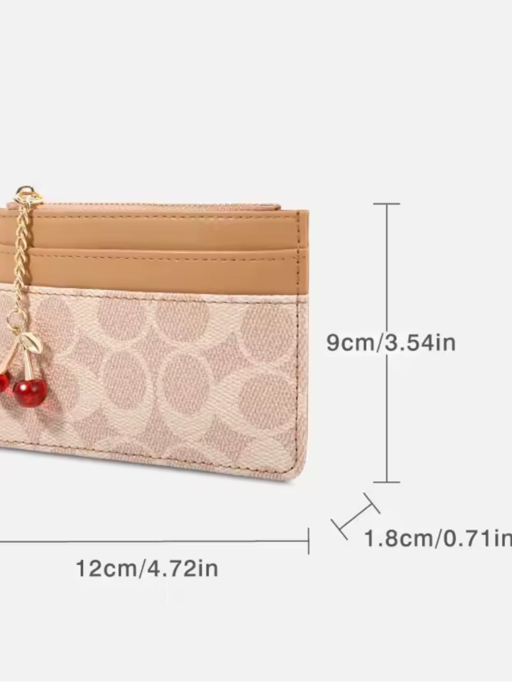 Kohl's Pink Beige Cherry Charm Card Holder Wallet